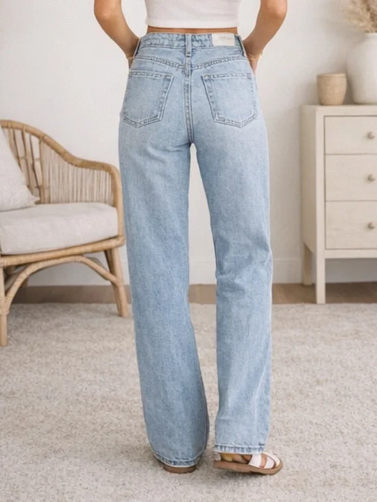 Zara Light Wash Straight Leg Jeans Size 6 High Rise Vintage Style - Picture 2 of 5